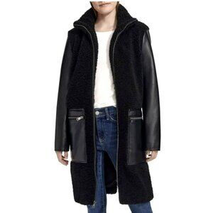 Marc NY Andrew Marc Sz XL Black Tunis Faux Sherpa Midi Coat NWT